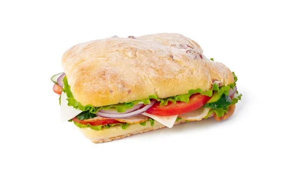 Menutup Sandwich Pada Latar Belakang Putih Yang Terisolasi — Stok Foto