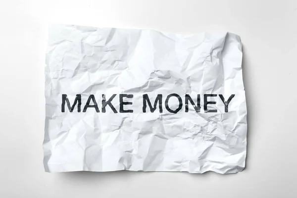 Zgniotu Arkusz Papieru Tekstem Make Money — Zdjęcie stockowe