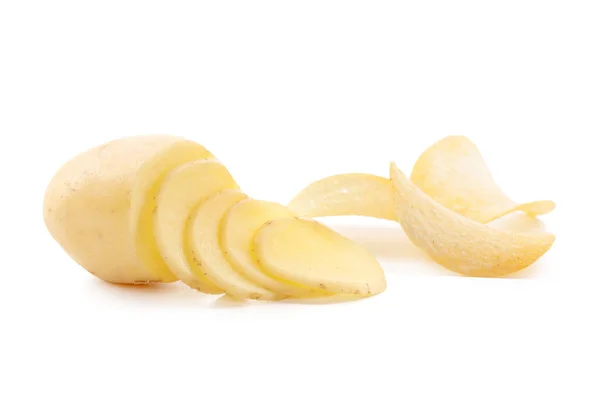 Krispiga Chips Och Potatis Vit Bakgrund — Stockfoto