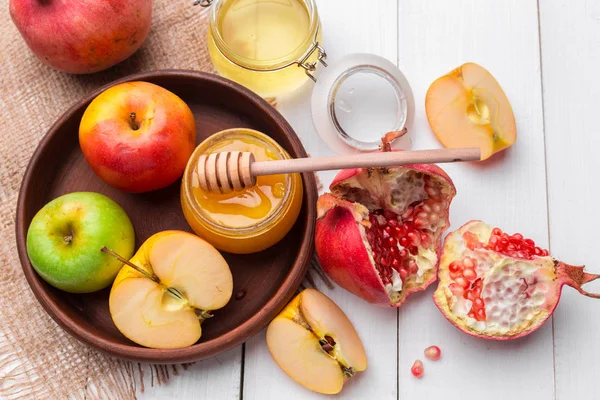Apel Dan Madu Makanan Tradisional Tahun Baru Yahudi Rosh Hashana — Stok Foto