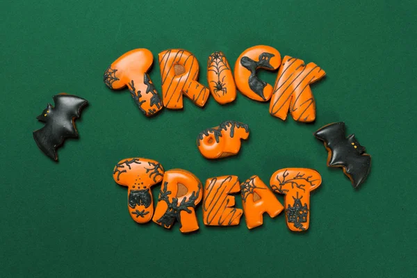 Conceito Halloween Com Cookies Fundo Colorido — Fotografia de Stock