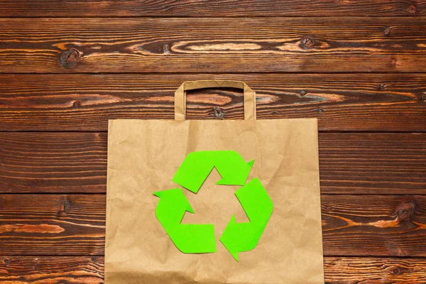 Eco Concept Recycling Symbol Table Background Top View — Stock Photo, Image