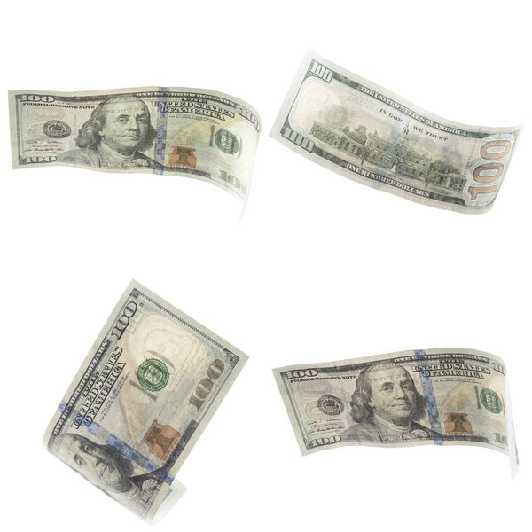 Коллаж американских долларов банкноты изолированы на белом фоне

