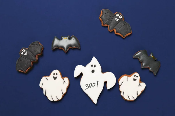 Halloween Concept Met Cookies Kleurrijke Achtergrond — Stockfoto