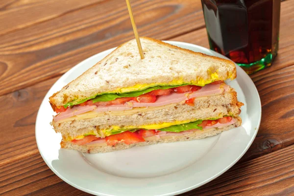 Close Sandwich Wooden Table — Stock Photo, Image