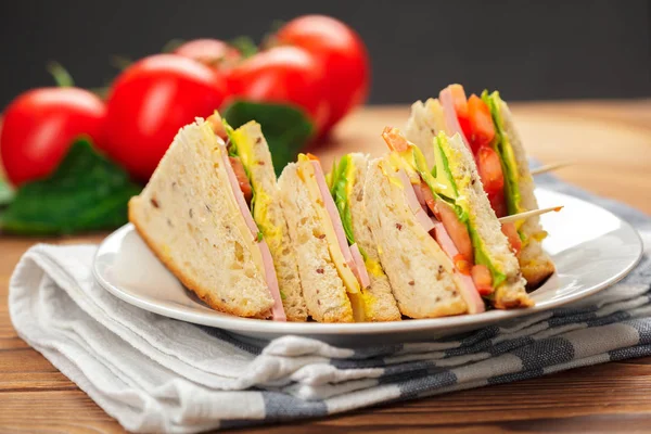 Close Sandwiches Wooden Table — Stock Photo, Image
