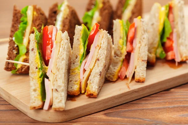 Close Sandwiches Wooden Table — Stock Photo, Image