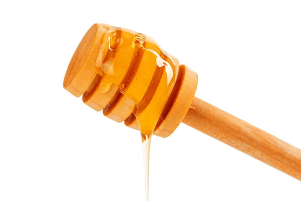 Honey Wooden Drizzler Isolated White Background — Stock Photo, Image