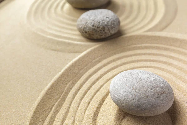 Nahaufnahme Des Zen Gartens Mit Sand Und Steinen — Stockfoto