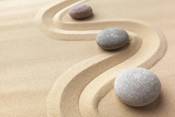 Nahaufnahme Des Zen Gartens Mit Sand Und Steinen — Stockfoto