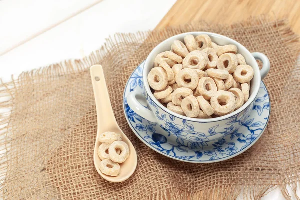 Delicioso Café Manhã Saudável Grãos Anéis Cereais — Fotografia de Stock