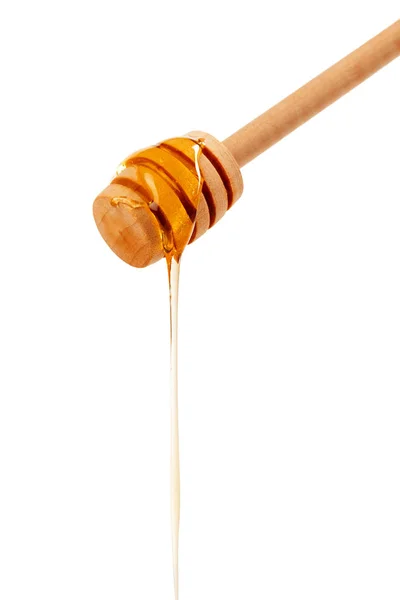 Honey Wooden Drizzler Isolated White Background — Stock Photo, Image