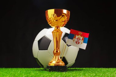 Futbol Kupası futbol topu çim siyah arka plan üzerinde ile 