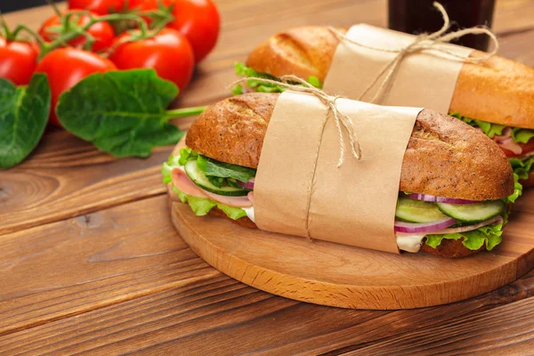 Close Sandwiches Wooden Table — Stock Photo, Image