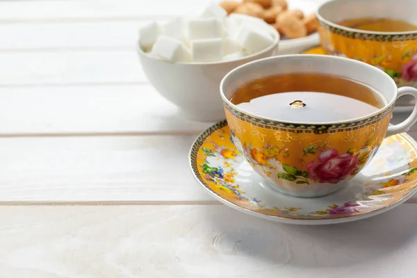 Fincan Çay Beyaz Ahşap Tablo — Stok fotoğraf