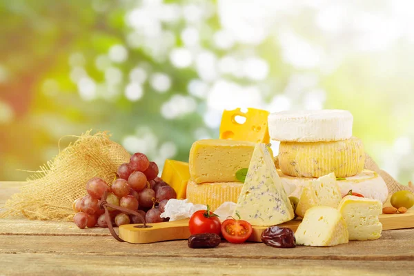 Variety Cheese Types Composition Wooden Table — Stock Photo, Image