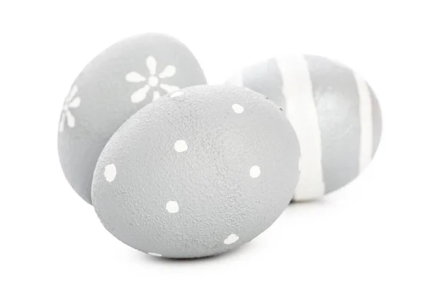 Стильні Розписані Великодні Яйця Ізольовані Білому Тлі Крупним Планом — стокове фото