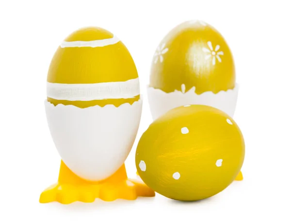 Stylish Painted Easter Eggs Isolated White Background Close — Stock Photo, Image