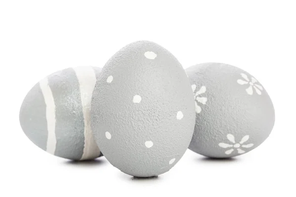 Стильні Розписані Великодні Яйця Ізольовані Білому Тлі Крупним Планом — стокове фото