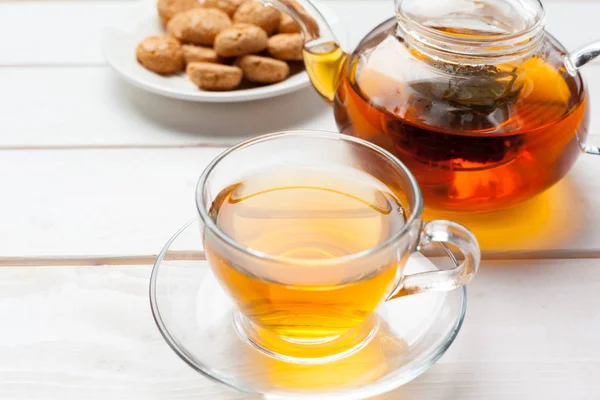 Cup Tea White Wooden Table — Stock Photo, Image