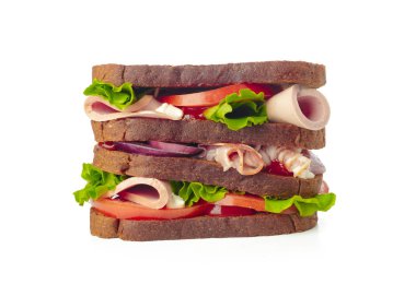 beyaz bir arka plan üzerinde sandviç yakın çekim 