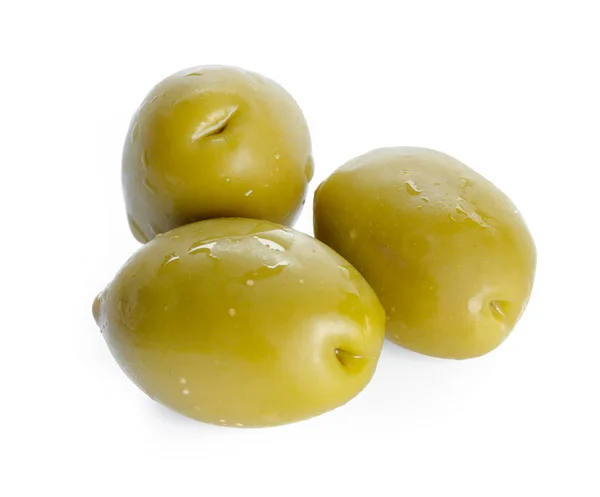 Olive Mature Verdi Isolate Fondo Bianco Primo Piano — Foto Stock