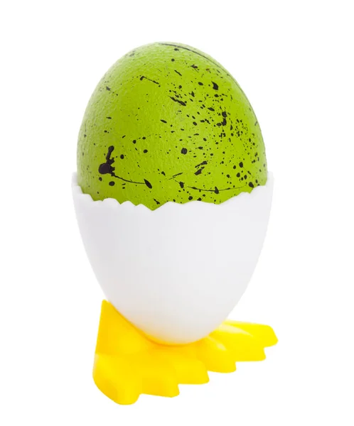 Стильные Окрашенные Пасхальные Яйца Изолированы Белом Фоне Крупным Планом — стоковое фото