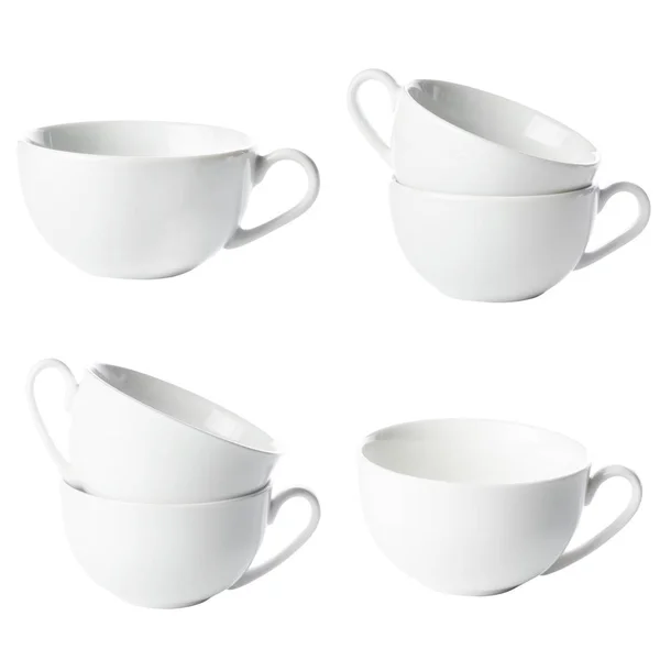 Tea Cups Pots Collage Isolated White Background — Stock Photo, Image