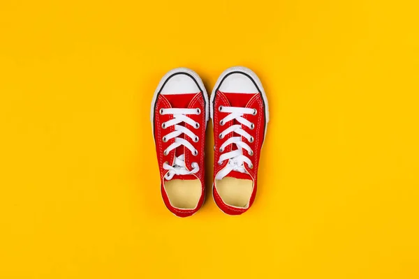 Red Sneakers Top View Close Colorful Background — Stock Photo, Image