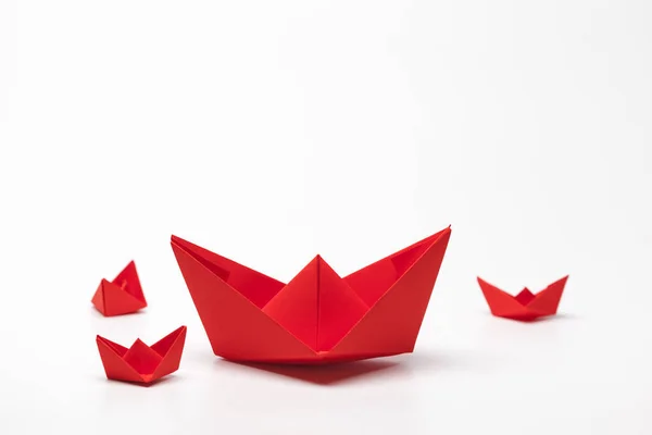 Conjunto Barcos Papel Origami Liderazgo Concepto Empresarial — Foto de Stock