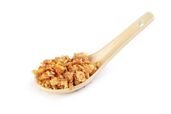 Löffel Mit Müsli Auf Weißem Hintergrund — Stockfoto