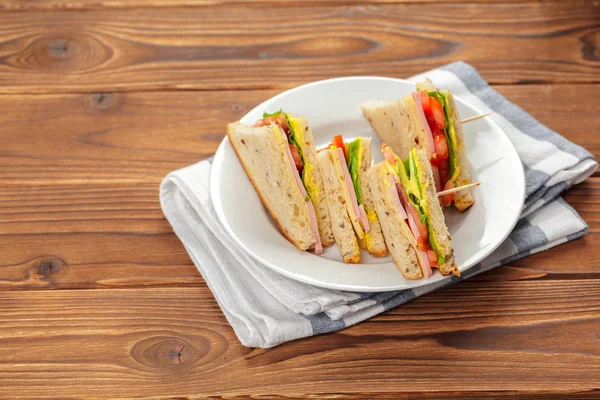 Close Sandwiches Wooden Table — Stock Photo, Image