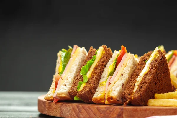 Close Sandwiches Wooden Table — Stock Photo, Image