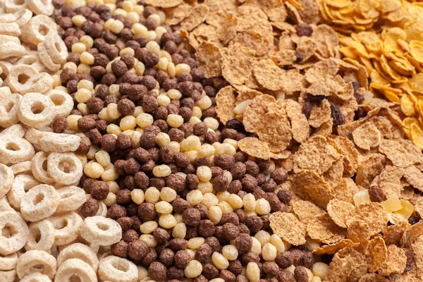 Variety Cold Cereals Quick Breakfast Kids Overhead Shot — Stock Photo, Image