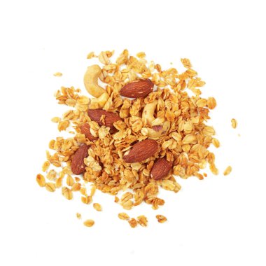 Beyaz arka plan üzerinde izole Granola, yakın çekim 
