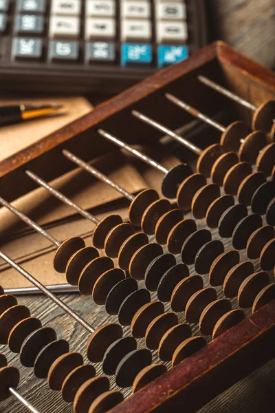 Close Ábaco Madeira Vintage Calculadora — Fotografia de Stock