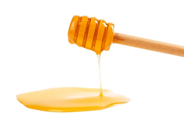 Honey Wooden Drizzler Isolated White Background — Stock Photo, Image