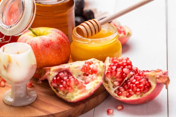 Elma Tatlım Yahudi Yeni Yılı Rosh Hashana Geleneksel Gıda — Stok fotoğraf