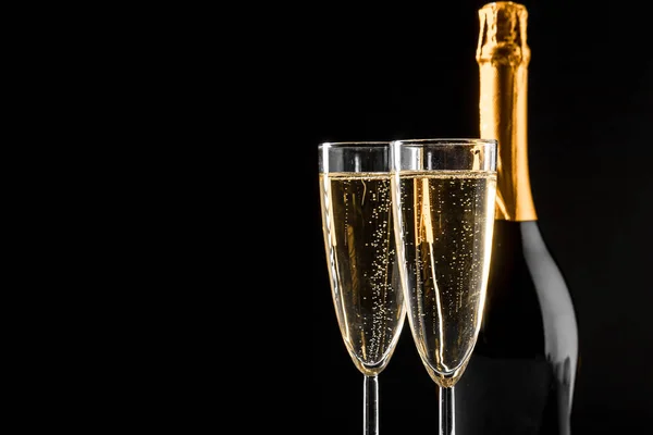 Glazen Champagne Met Fles — Stockfoto