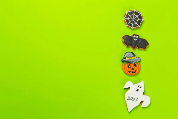 Concept Halloween Avec Cookies Sur Fond Coloré — Photo