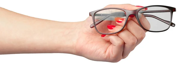 Gafas Mano Mujer Sobre Fondo Blanco —  Fotos de Stock