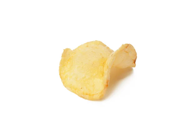 Close Van Een Aardappel Chips Geïsoleerd Witte Achtergrond — Stockfoto