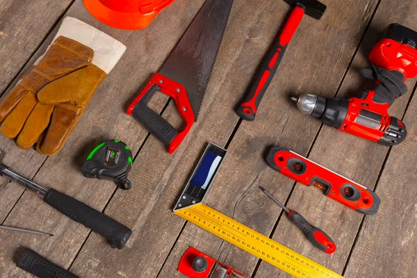 Close Assorted Work Tools Wood Background — Stock Photo, Image