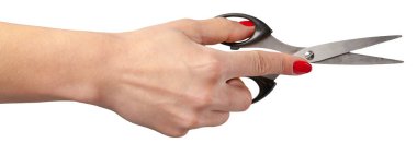 el Beyaz arka plan üzerinde bir makas tutan berber 