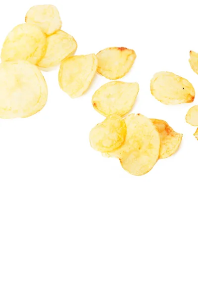 Nahaufnahme Von Kartoffelchips Isoliert Auf Weißem Hintergrund — Stockfoto