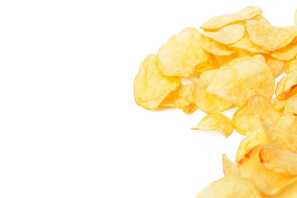 Close Van Een Aardappel Chips Geïsoleerd Witte Achtergrond — Stockfoto