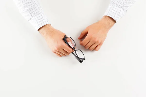 Brille Der Hand Auf Weißem Hintergrund — Stockfoto