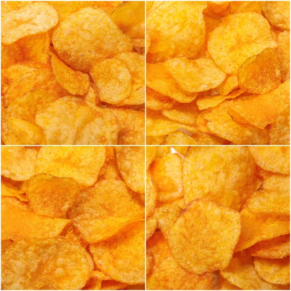 Collage Van Smakelijke Aardappel Chips — Stockfoto