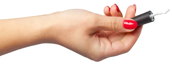 Mano Femenina Con Esmalte Uñas Aislado Sobre Fondo Blanco — Foto de Stock