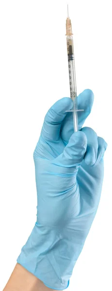 Close Syringe Hand Isolated White Background — Stock Photo, Image